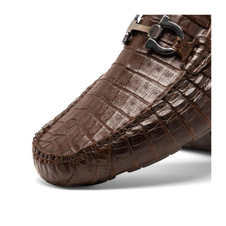 Marco Di Milano Parma Men's Shoes Brown Exotic Crocodile Moccasin Driver Horsebit Loafers (MDM1187)