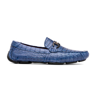 Marco Di Milano Parma Men's Shoes Blue Jeans Exotic Crocodile Moccasin Driver Horsebit Loafers (MDM1187)