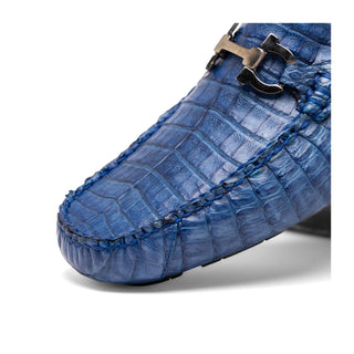 Marco Di Milano Parma Men's Shoes Blue Jeans Exotic Crocodile Moccasin Driver Horsebit Loafers (MDM1187)
