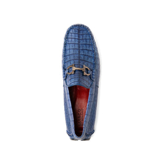 Marco Di Milano Parma Men's Shoes Blue Jeans Exotic Crocodile Moccasin Driver Horsebit Loafers (MDM1187)