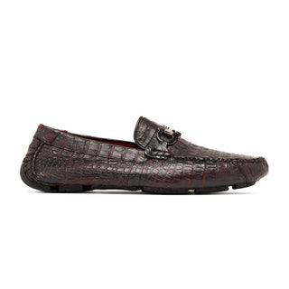 Marco Di Milano Parma Men's Shoes Black Cherry Exotic Crocodile Moccasin Driver Horsebit Loafers (MDM1187)