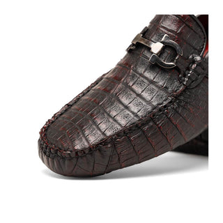 Marco Di Milano Parma Men's Shoes Black Cherry Exotic Crocodile Moccasin Driver Horsebit Loafers (MDM1187)