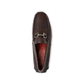 Marco Di Milano Parma Men's Shoes Black Cherry Exotic Crocodile Moccasin Driver Horsebit Loafers (MDM1187)