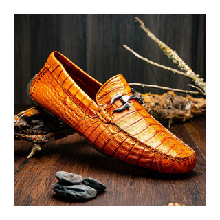 Marco Di Milano Parma Men's Shoes Exotic Brandy Crocodile Moccasin Driver Horsebit Loafers (MDM1187)