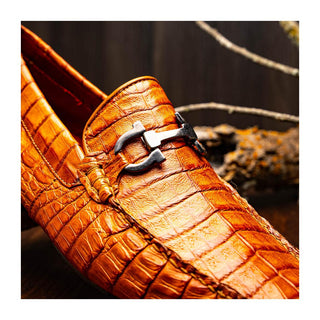 Marco Di Milano Parma Men's Shoes Exotic Brandy Crocodile Moccasin Driver Horsebit Loafers (MDM1187)