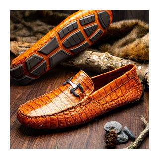 Marco Di Milano Parma Men's Shoes Exotic Brandy Crocodile Moccasin Driver Horsebit Loafers (MDM1187)