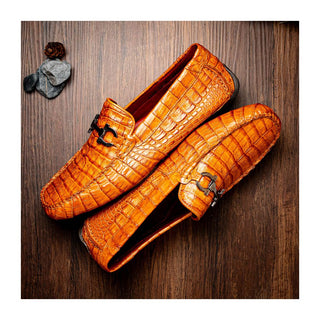 Marco Di Milano Parma Men's Shoes Exotic Brandy Crocodile Moccasin Driver Horsebit Loafers (MDM1187)