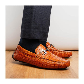 Marco Di Milano Parma Men's Shoes Exotic Brandy Crocodile Moccasin Driver Horsebit Loafers (MDM1187)