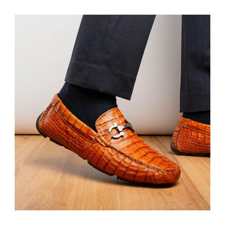 Marco Di Milano Parma Men's Shoes Exotic Brandy Crocodile Moccasin Driver Horsebit Loafers (MDM1187)