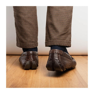 Marco Di Milano Parma Men's Shoes Brown Exotic Crocodile Moccasin Driver Horsebit Loafers (MDM1187)