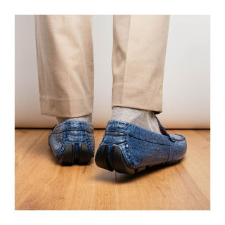 Marco Di Milano Parma Men's Shoes Blue Jeans Exotic Crocodile Moccasin Driver Horsebit Loafers (MDM1187)