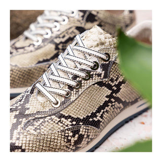 Zelli Italia Peri Men's Shoes Black & White Python Print Calf-Skin Leather Sneaker (ZEL1055)