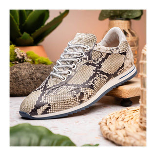 Zelli Italia Peri Men's Shoes Black & White Python Print Calf-Skin Leather Sneaker (ZEL1055)