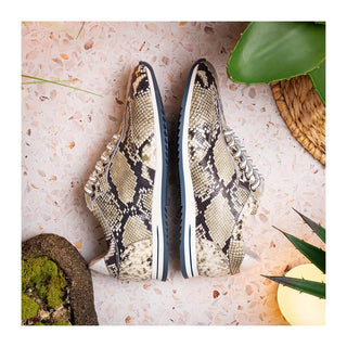 Zelli Italia Peri Men's Shoes Black & White Python Print Calf-Skin Leather Sneaker (ZEL1055)