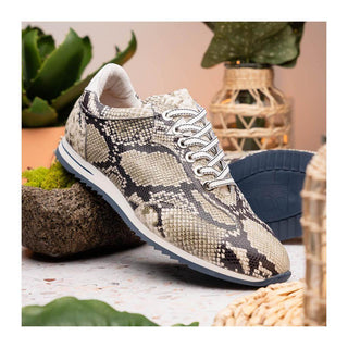 Zelli Italia Peri Men's Shoes Black & White Python Print Calf-Skin Leather Sneaker (ZEL1055)