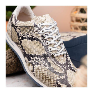 Zelli Italia Peri Men's Shoes Black & White Python Print Calf-Skin Leather Sneaker (ZEL1055)