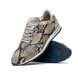 Zelli Italia Peri Men's Shoes Black & White Python Print Calf-Skin Leather Sneaker (ZEL1055)