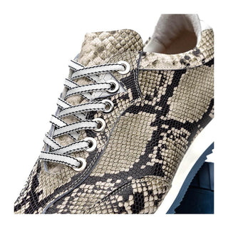 Zelli Italia Peri Men's Shoes Black & White Python Print Calf-Skin Leather Sneaker (ZEL1055)