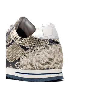 Zelli Italia Peri Men's Shoes Black & White Python Print Calf-Skin Leather Sneaker (ZEL1055)