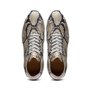 Zelli Italia Peri Men's Shoes Black & White Python Print Calf-Skin Leather Sneaker (ZEL1055)