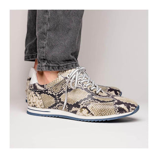 Zelli Italia Peri Men's Shoes Black & White Python Print Calf-Skin Leather Sneaker (ZEL1055)