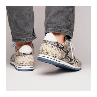 Zelli Italia Peri Men's Shoes Black & White Python Print Calf-Skin Leather Sneaker (ZEL1055)