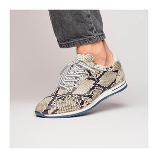 Zelli Italia Peri Men's Shoes Black & White Python Print Calf-Skin Leather Sneaker (ZEL1055)