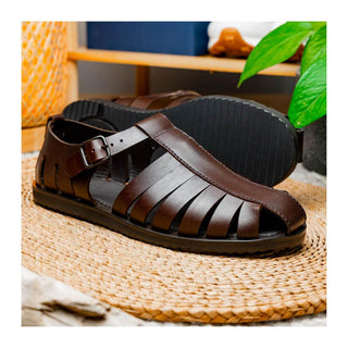 Zelli Italia Pesca Men’s Shoes Brown Calf-Skin Leather Fisherman Sandal (ZEL1010)