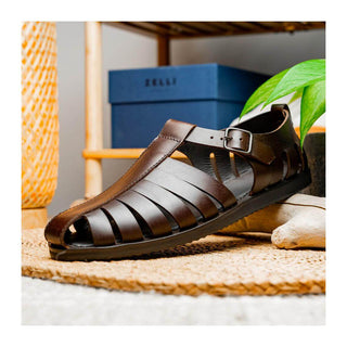 Zelli Italia Pesca Men’s Shoes Brown Calf-Skin Leather Fisherman Sandal (ZEL1010)