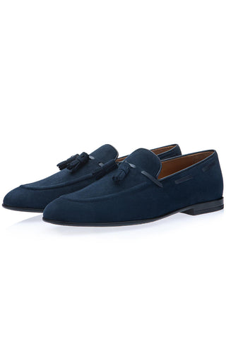 SUPERGLAMOUROUS Philippe-R Velukid suede tassel loafer in Navy - view 1