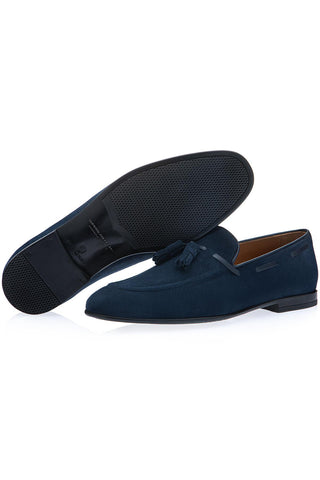 SUPERGLAMOUROUS Philippe-R Velukid suede tassel loafer in Navy - sole