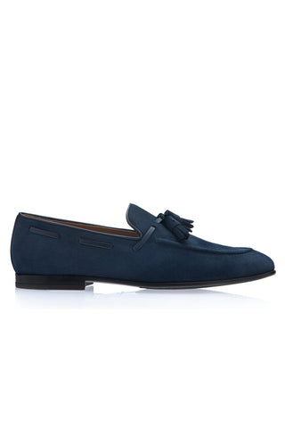 SUPERGLAMOUROUS Philippe-R Velukid suede tassel loafer in Navy - side