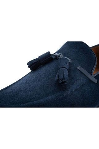 SUPERGLAMOUROUS Philippe-R Velukid suede tassel loafer in Navy - detail