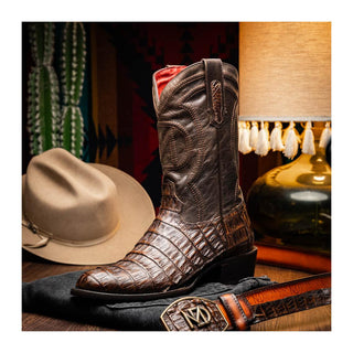 Marco Di Milano Phoenix Men's Shoes Aged Brown Exotic Crocodile Skin Cowboy Boot (MDM1232)