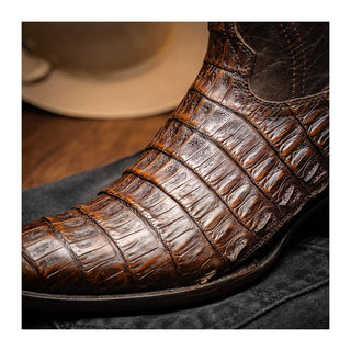 Marco Di Milano Phoenix Men's Shoes Aged Brown Exotic Crocodile Skin Cowboy Boot (MDM1232)