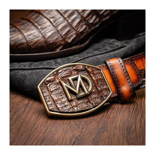 Marco Di Milano Phoenix Men's Shoes Aged Brown Exotic Crocodile Skin Cowboy Boot (MDM1232)