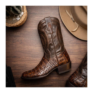 Marco Di Milano Phoenix Men's Shoes Aged Brown Exotic Crocodile Skin Cowboy Boot (MDM1232)