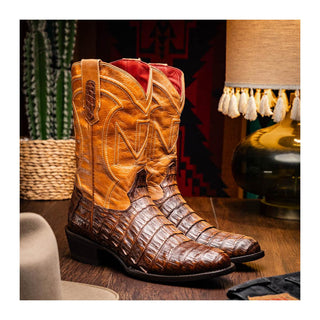Marco Di Milano Phoenix Men's Shoes Aged Maple Exotic Crocodile Skin Cowboy Boot (MDM1236)