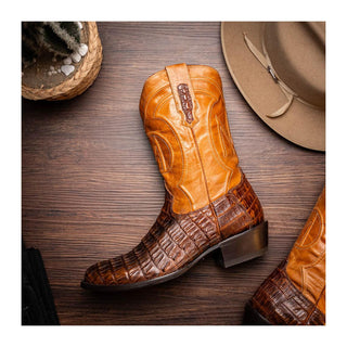 Marco Di Milano Phoenix Men's Shoes Aged Maple Exotic Crocodile Skin Cowboy Boot (MDM1236)