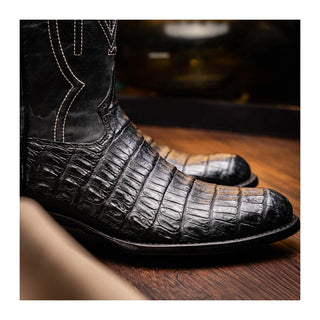 Marco Di Milano Phoenix Men's Shoes Black Exotic Crocodile Skin Cowboy Boot (MDM1237)