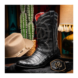Marco Di Milano Phoenix Men's Shoes Black Exotic Crocodile Skin Cowboy Boot (MDM1237)