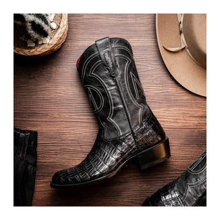 Marco Di Milano Phoenix Men's Shoes Black Exotic Crocodile Skin Cowboy Boot (MDM1237)