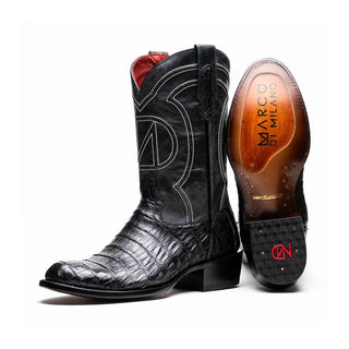 Marco Di Milano Phoenix Men's Shoes Black Exotic Crocodile Skin Cowboy Boot (MDM1237)