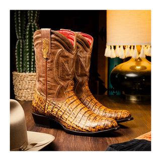 Marco Di Milano Phoenix Men's Shoes Mustard Brown Exotic Crocodile Skin Cowboy Boot (MDM1234)
