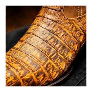 Marco Di Milano Phoenix Men's Shoes Mustard Brown Exotic Crocodile Skin Cowboy Boot (MDM1234)