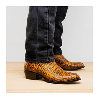 Marco Di Milano Phoenix Men's Shoes Mustard Brown Exotic Crocodile Skin Cowboy Boot (MDM1234)