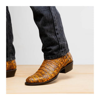 Marco Di Milano Phoenix Men's Shoes Mustard Brown Exotic Crocodile Skin Cowboy Boot (MDM1234)