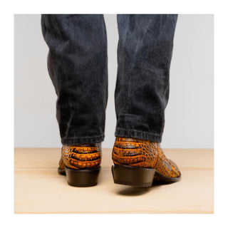 Marco Di Milano Phoenix Men's Shoes Mustard Brown Exotic Crocodile Skin Cowboy Boot (MDM1234)
