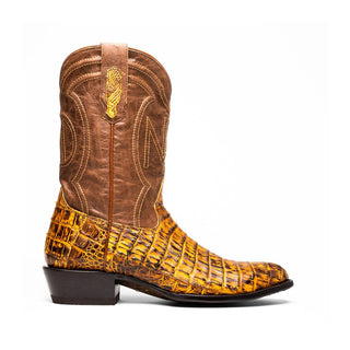 Marco Di Milano Phoenix Men's Shoes Mustard Brown Exotic Crocodile Skin Cowboy Boot (MDM1234)
