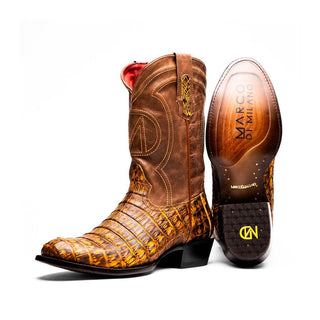 Marco Di Milano Phoenix Men's Shoes Mustard Brown Exotic Crocodile Skin Cowboy Boot (MDM1234)